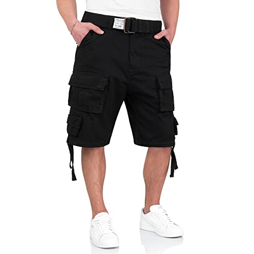 Indicode Heren Blixt Cargo Shorts | Korte broek met 6 zakken en riem Fog XXL