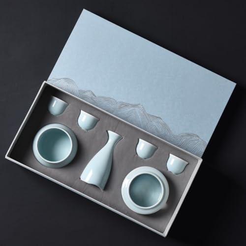 Vifxucy 日本酒 熱燗器 伝統 熱酒器 酒器セット 冷たい/暖かい/熱い酒のための日本の禅スタイルの陶磁器のワインセット伝統的な磁器酒暖かい フラスコ 焼酎 熱燗器 燗瓶 冷酒器 (I)