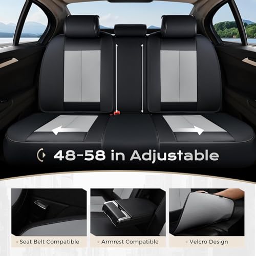 Image of Coverado Car Seat Covers, Leather Seat Covers Full Set, Waterproof Car Seat Protector with Lumbar Support, Automotive Seat Covers Seat Cushions Universal Fit for Most Cars SUV Trucks, (Black&Beige)