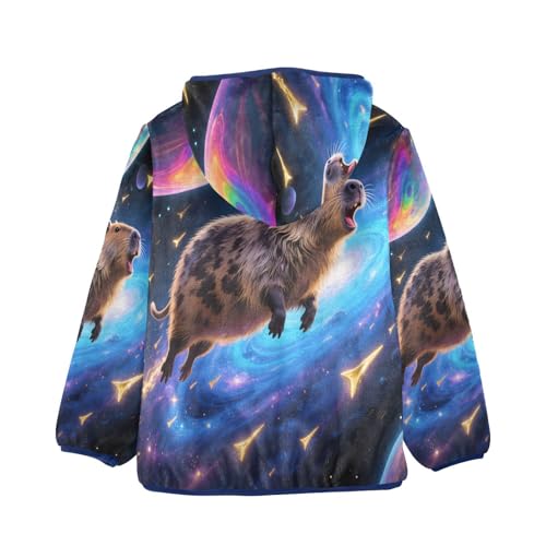 Space Beaver Leaping Among Planets Toddler Fleece Jacket Girl Boys Hooded Fleece Jacket Coat Warm2