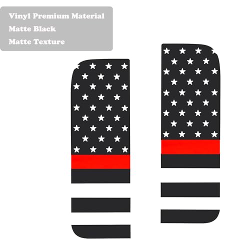 Image of Fits Jeep Wrangler JL 2018-2023 Gladiator 2020-2023 Side Small Window American US Flag Vinyl Decal Matte Black Red Thin Line