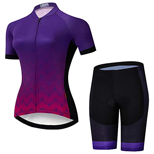 Traje de Ciclismo de Bicicleta para Mujer , Maillot de Ciclismo de Manga Corta Camiseta de Maillot de Ciclismo + Shorts de Babero de Ciclismo con Almohadilla de Gel 20D Cover