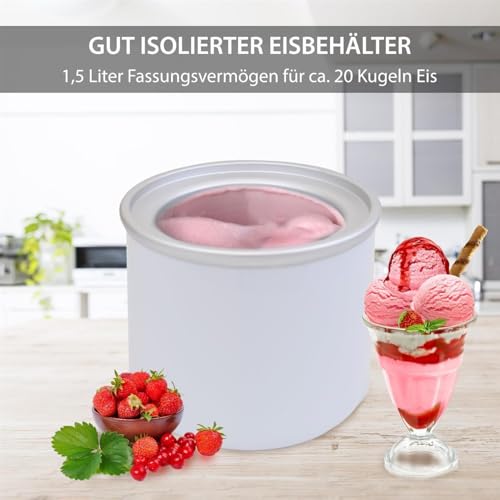 Gino Gelati Eiscreme Maschine Drions/Eismaschine Speiseeismaschine Eisbereiter, Weiß/Blau, Edelstahl, 1,5 Liter Volumen, 30 Watt Leistung, einfache Bedienung – Bild 5