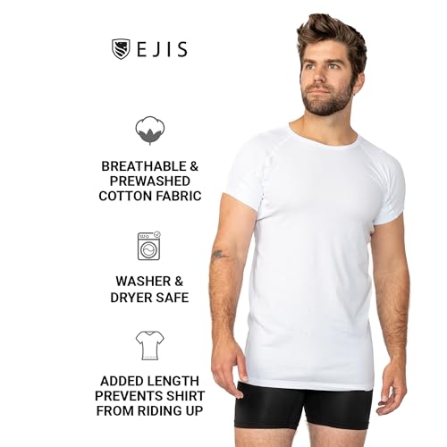 Ejis Sweatproof Undershirt for Men | Crew Neck Cotton | Classic Fit T Shirt with Sweat Pads | Odor Resistant | Blocks Sweat3