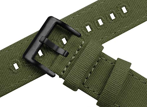 Image of Barton Canvas Watch Band (20mm) | Quick Release Premium Canvas Strap with PVD Black Buckle | Compatible with Classic & Smart Watches | Breathable, Comfortable, Durable - Army Green