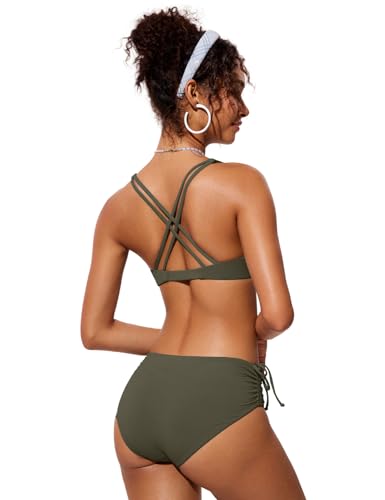 Image of CRZ YOGA Twist Front Bikini Tops | Removable Pads, A-C Cup, V Neck, Criss Cross Back, Swim, Bathing Suit Bra for Women
