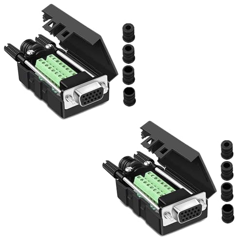 PENGLIN 2 unidades VGA DB15 3 filas adaptador de enchufe sin soldadura, 3+9 D SUB de 15 pines puerto Breakout conector placa con accesorios de carcasa pernos largos