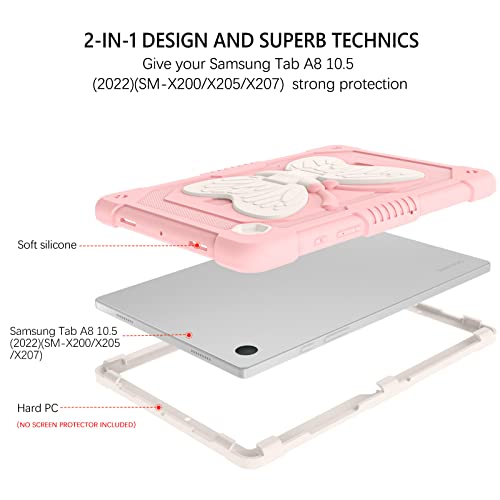 Guagua Compatible With Samsung Galaxy Tab A8 Case 10.5" 2022 Sm-X200 X205 X207 Kickstand Cover Hybrid 2 In 1 Rugged Shockproof Protective Anti-Scratch Tablet Case For Galaxy Tab A8, Rose Pink/Beige #TOP1