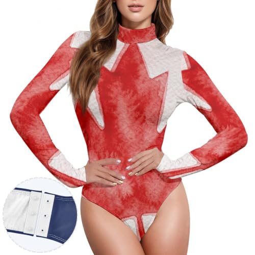 Corsé de manga larga para mujer con diseño de bandera de Canadá y efecto vientre plano 2