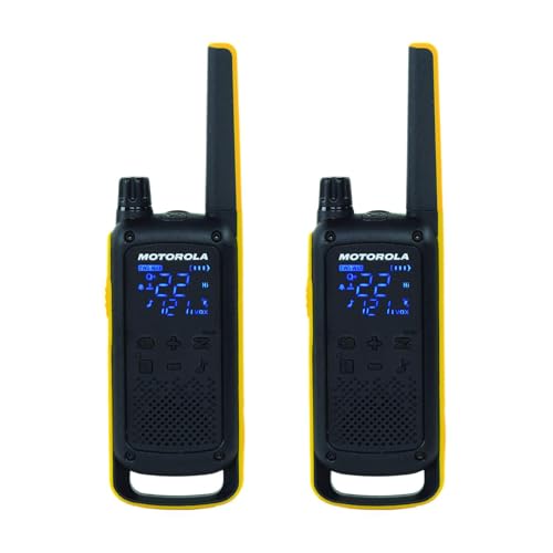 Motorola T470 Talkabout Two Way Radios, Long Range Emergency Rechargeable Waterproof Walkie Talkies 22 Channel, 35 Mile outdoor Black Yellow, 2 Pack