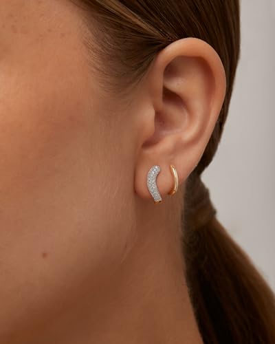 PAVOI 14K Gold Plated Sterling Silver Post CZ Wavy Stud Earrings | Twisted Wave Cubic Zirconia Half Huggie Earrings for Women2