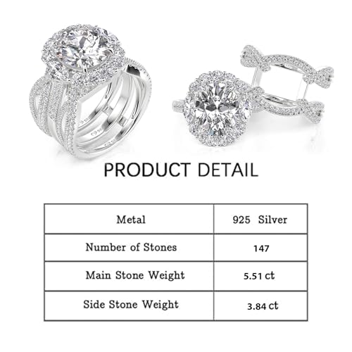 Image of Jeulia Double Halo Oval Cut Bridal Set, 5.5CT Cubic Zirconia Sterling Silver Rings, 2PC Interchangeable Women's Wedding /Engagement Set with Jewelry Box