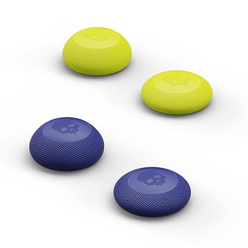 Skull & Co. Convex Thumb Grip Caps Joystick Cap Analog Stick Cap Thumbstick Grip Cover for Nintendo Switch Pro Controller & PS5 / PS4 / Slim/Pro Controller - Blue/Neon Yellow, 2 Pairs (4pcs)