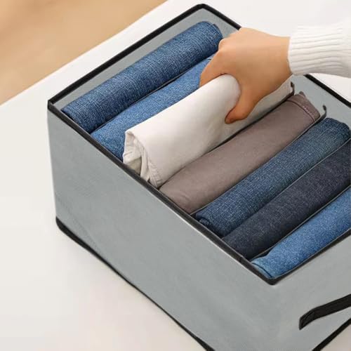 Image of Clothes Organizer for Wardrobe | 7-Grid Foldable Storage Box | Non-Woven Fabric Cupboard Organizer for Shirts, Pants, T-Shirts | 38x25x20 cm | Pack of 4
