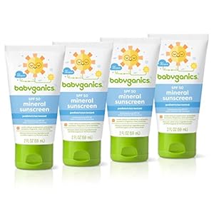 4 pack of Travel Size Babyganics SPF 50 Baby Mineral Sunscreen Lotion.