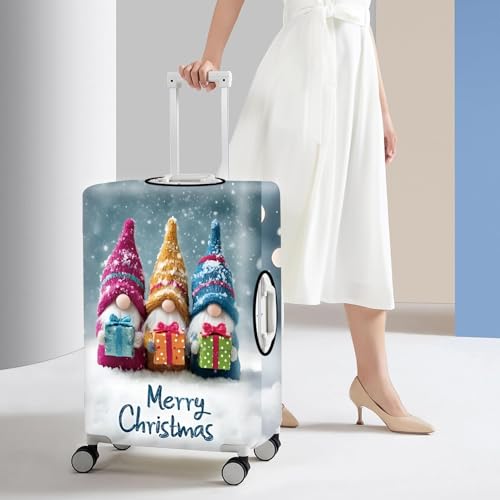 Image of Christmas Luggage Cover - Cute Gnome Travel Suitcase Protector, Waterproof & Stretchable Luggage Sleeve with Zipper for Holiday Trave,S