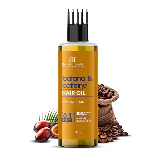 Image of Botanic Hearth Batana Caffeine Hair Oil with Almond - 150ml - Nourishing & Strengthening Hair Treatment, Promotes Healthy Hair Growth, Enhances Shine & Moisture