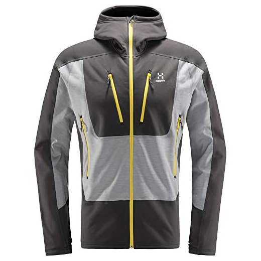 Haglöfs fleecejacke herr fleecejacke Serac Hood män värmer, andas, elastisk small Magnetite/Concrete S S