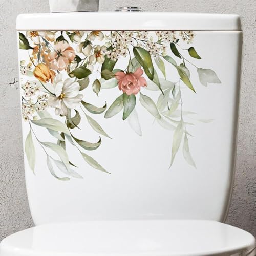 Toilet Lid Cistern Stickers, Leaves Toilet, Flowers Bathroom, Self-Adhesive Lid