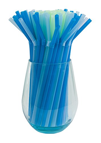 Pitillos desechables flexibles 100 unidades azul y verde miniatura 3