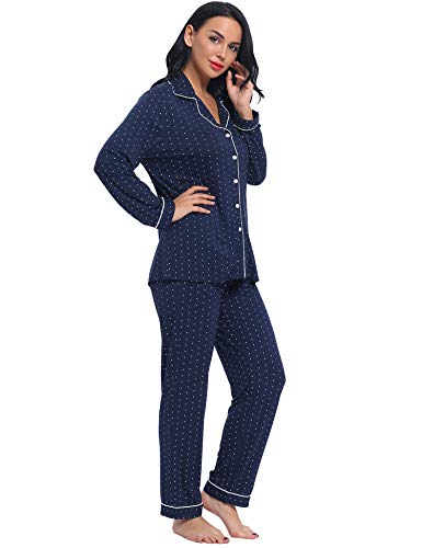 Image of Joyaria Women's Cooling Bamboo Viscose Pajama Set Long Sleeve Button Front | Hot Sleeper Comfort . Cooling Relief . Lightweight Feel for Sleeping & Lounging