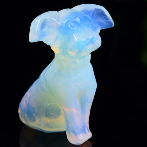 Ytbeoxk 1.8 Inch Opal Dog Crystal Figurines Home Decor,Hand-Carved Healing Crystals,White Dog Cute Puppy Statues Stone Energy Gemstones,in Bedroom Office Memorial Gifts for Women and Men