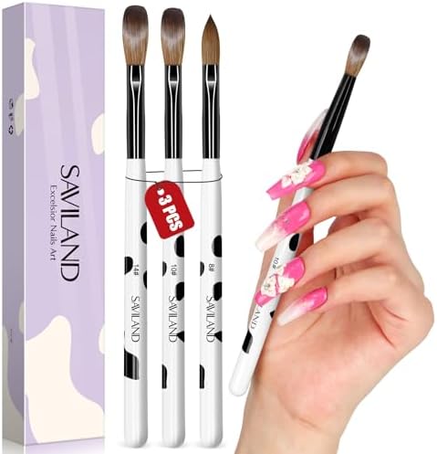 SAVILAND 3PCS Acrylic Nail Brush Set Size 8/10/14 Black & White