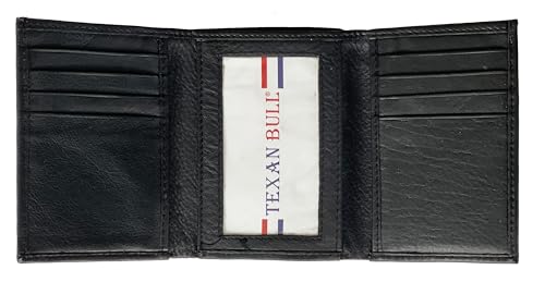 RFID Signal Blocking Trifold Wallets for Men Genuine Cow Leather (Black)