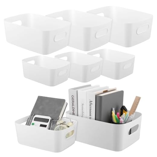 8 Pack White Plastic Storage Bins Multi-Use Small Organizer Bins Containers with Handles for Pantry, Cabinet, Under Sink, Kitchen, Bathroom & Office, 2 Sizes