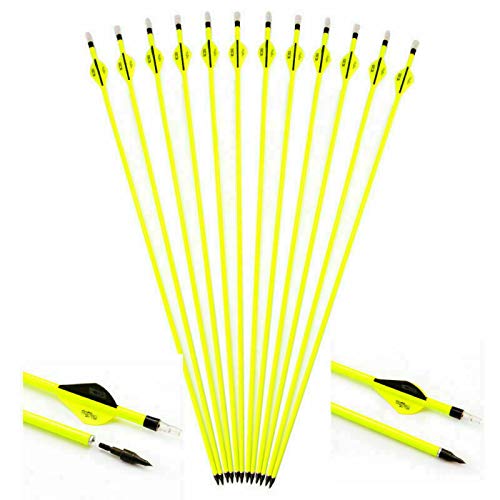 Musen 30  Archery Carbon Arrows SP500 Fluorescence Yellow for Compound Recurve Bow Hunting Shooting 12PCS