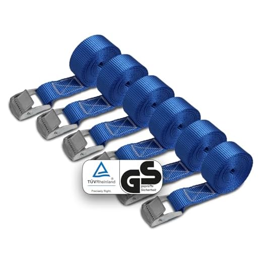 Zurrgurt Spanngurt Befestigungsgurt - BLAU - 2,5m 4m 6m - verschiedene Stückzahlen, belastbar bis 250 kg DIN EN 12195-2, 6er Pack 2,5 cm x 2,5 m