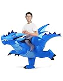 Spooktacular Creations Inflatable Costume for Kids, Ride on Ice Dragon Inflatable with Hat, Cool Ride On Blow Up Dragon Costume Blue (Child 4-6 yr)