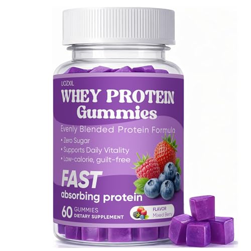 Whey Protein Gummies - Mixed Berry Flavor 162g Fast Absorbing Protein Per Bottle Sugar Free Low Calorie Delicious & Easy Protein Snack for Women & Men No Shake Needed 60 Gummies