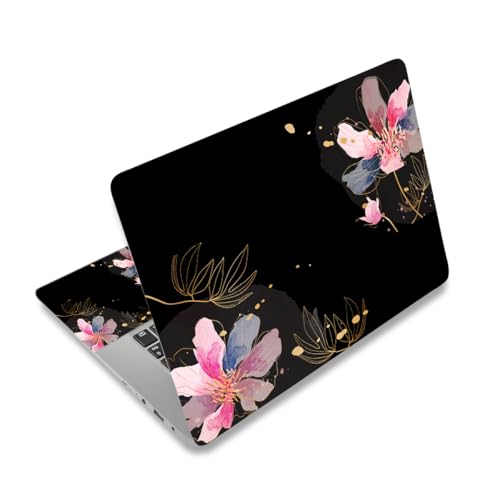 Image of DINKY Laptop Skin Sticker Decal 15.6 inch 15.4 inch 12 inch 13 inch 13.3 inch 14 inch 15 inch Laptop Universal Vinyl Skin Stickers Cover Art Decal Notebook PC Personalized Protector, Black Painted Flower