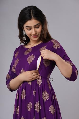 Image of Women's Cotton Floral Printed Maternity Dress Kurti with Feeding Zipper Maternity Gown for Women Feeding Dress