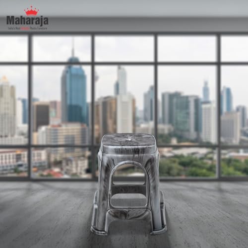 Image of MAHARAJA Strong & Durable Stool | Modern Beige Polypropylene Stackable Stool | Set of 1, Pre-Assembled (Silver, Pack of 4)