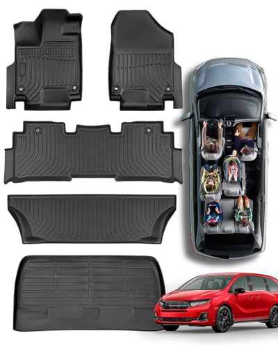 Car Floor Mats for Honda Odyssey: 2018-2026 Cargo Liner Mini Passenger Van Accessories All Weather 1st 2nd 3rd Row Rubber Floor Trunk Carpet for Odyssey 2018 2019 2020 2021 2022 2023 2024 2025 2026