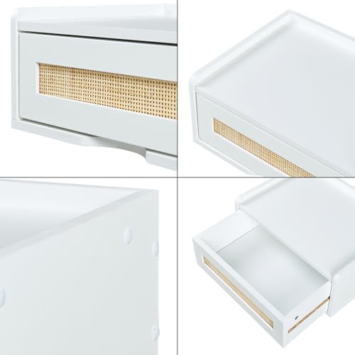 Étagère murale design intemporel blanc aspect rotin avec tiroir 10kg - 7