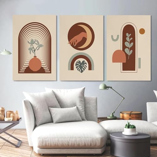 Photos murales sur toile bohème KEBIA pour un salon chaleureux au design lune et cactus
