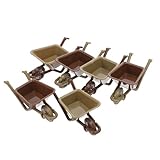 GARIOUANS Lot de 6 Mini Brouettes Décoratives en Plastique, Modèles de Brouette Miniature pour Maison de Poupée, 3 Vertes et 3 Marron, Accessoires de Jardin Miniatures pour Décoration