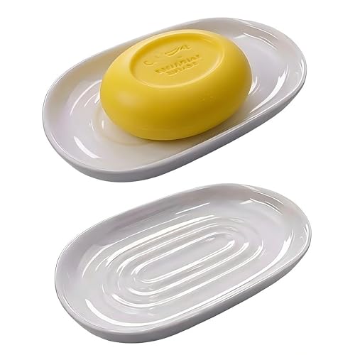 Ceramic Marble Pattern Soap Dish Textured Raised Soap Saver Tray for Shower Bathroom Kitchen Sink Vanity Easy to Clean Multi-Use Holder for Bar Soap Jewelry Rings Keys White (1 Pack)