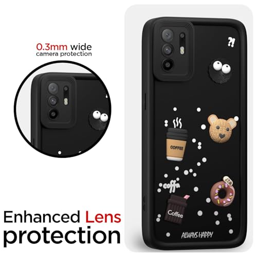 Image of Bintage Cute Fun Taddy| 3D Ball Bear| Donut| Coffee Rubber Case Camera Protection Back Cover Compatible for Oppo A94 5G - Black
