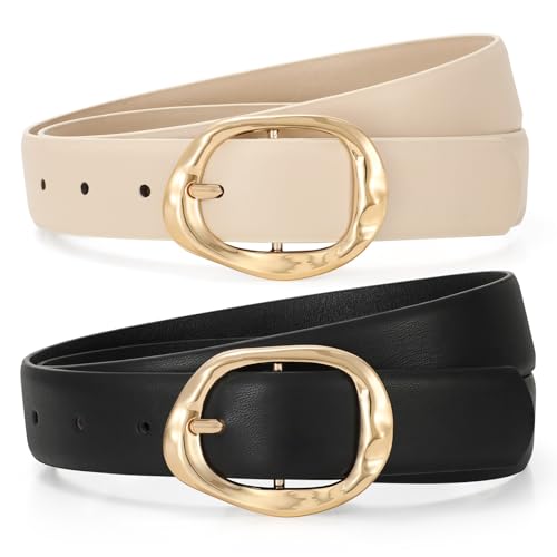 Image of 2 Pack Leather Belts for Women Fashion Waist Belt with Liquid Shapes Women Belt for Jeans Pants Dresses