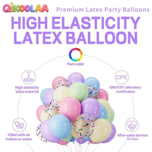 Image of 12 Inch Pastel Balloons Pink Blue Green Purple Yellow 68Pcs Pastel Rainbow Latex Balloon with Colorful Confetti Party Balloons for Easter Birthday Baby Shower Bridal Wedding Party Decoration