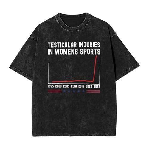 Testicular Injuries in Womens Sports Oversized Tshirts for Men Short Sleeve Vintage Washed Loose T-Shirts Black L