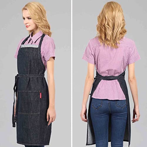 Tablier en Jean pour Coiffeur Denim Shop Tabliers pour Hommes Tabliers avec Poches pour Le Travail Noir pour Les boulangers Artistes