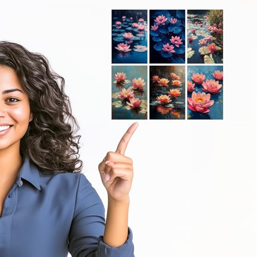 Image of SiddArtify Floral Wall Art Prints Set - Impressionist Lotus Flower Poster Decor for Living Room Bedroom Office - Set of 2-4x6 Inch - Board (Pack of 6) - Sticker (Pack of 6)