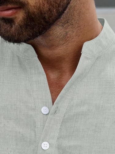 Image of GRECIILOOKS Kurta for Man | Shirt for Man Regular Fit | Mens Casual Shirts | Linen Shirt for Man's | Full Sleeve Shirts for Mens Stylish | Mandarin Collar | Kurta Placket Style