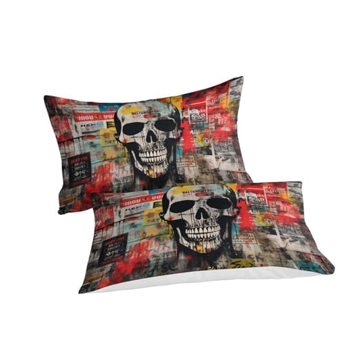 Housse de couette crâne 3D King parure de lit street art ado microfibre