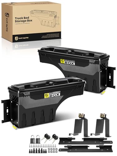 YHTAUTO Set of 2 Truck Bed Storage Tool Box Lockable Compatible with 2019-2025 Chevrolet Silverado 1500 & GMC Sierra 1500, W/O Multi-Pro Tailgate or CarbonPro Bed, Swing Waterproof Wheel Well Toolbox